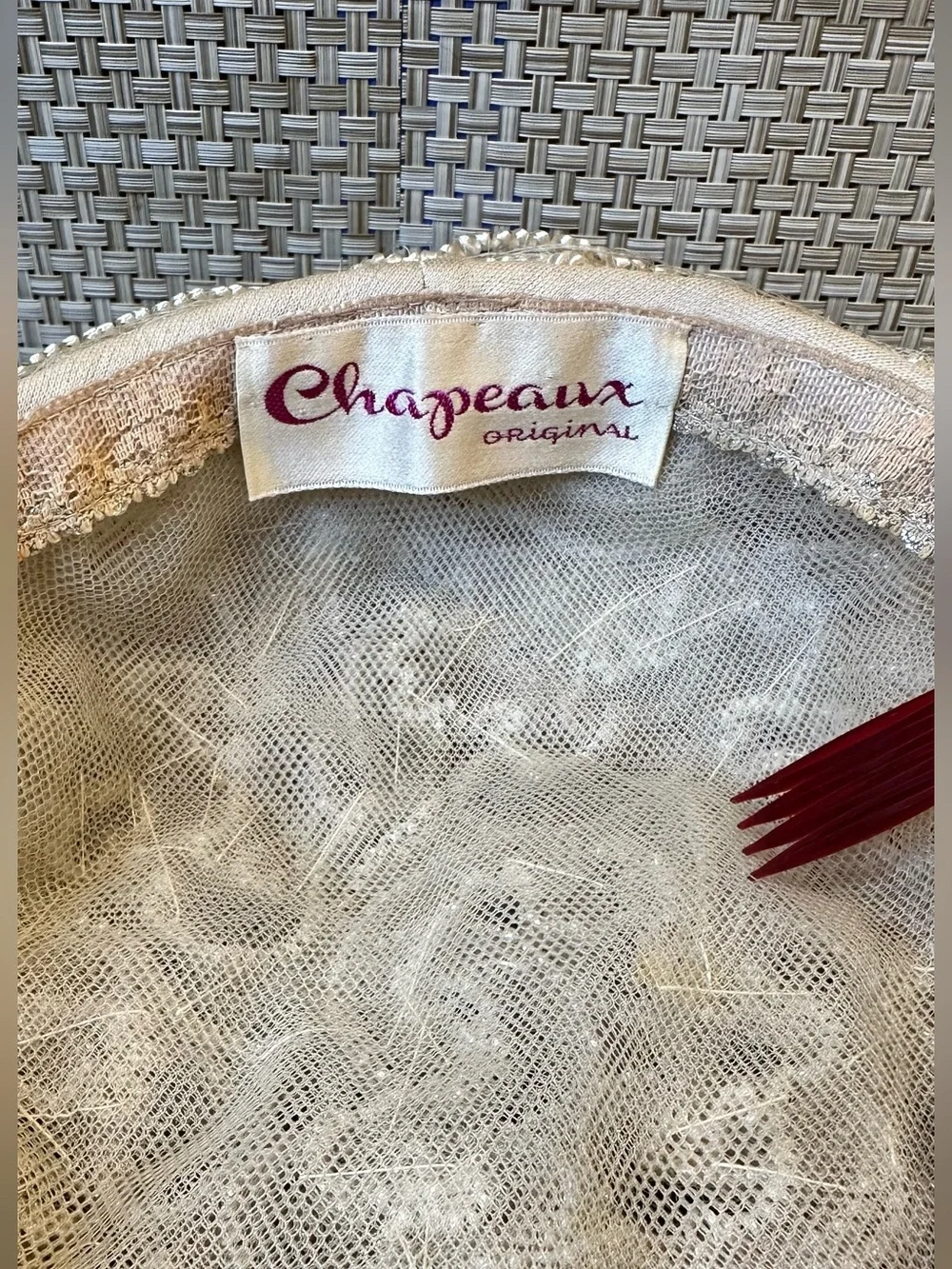 🌟HP🌟VTG 1950s Cream Celluloid Mesh Pearl-Look Wedding Toque Hat ChapeauxOriginal - Picture 10 of 12